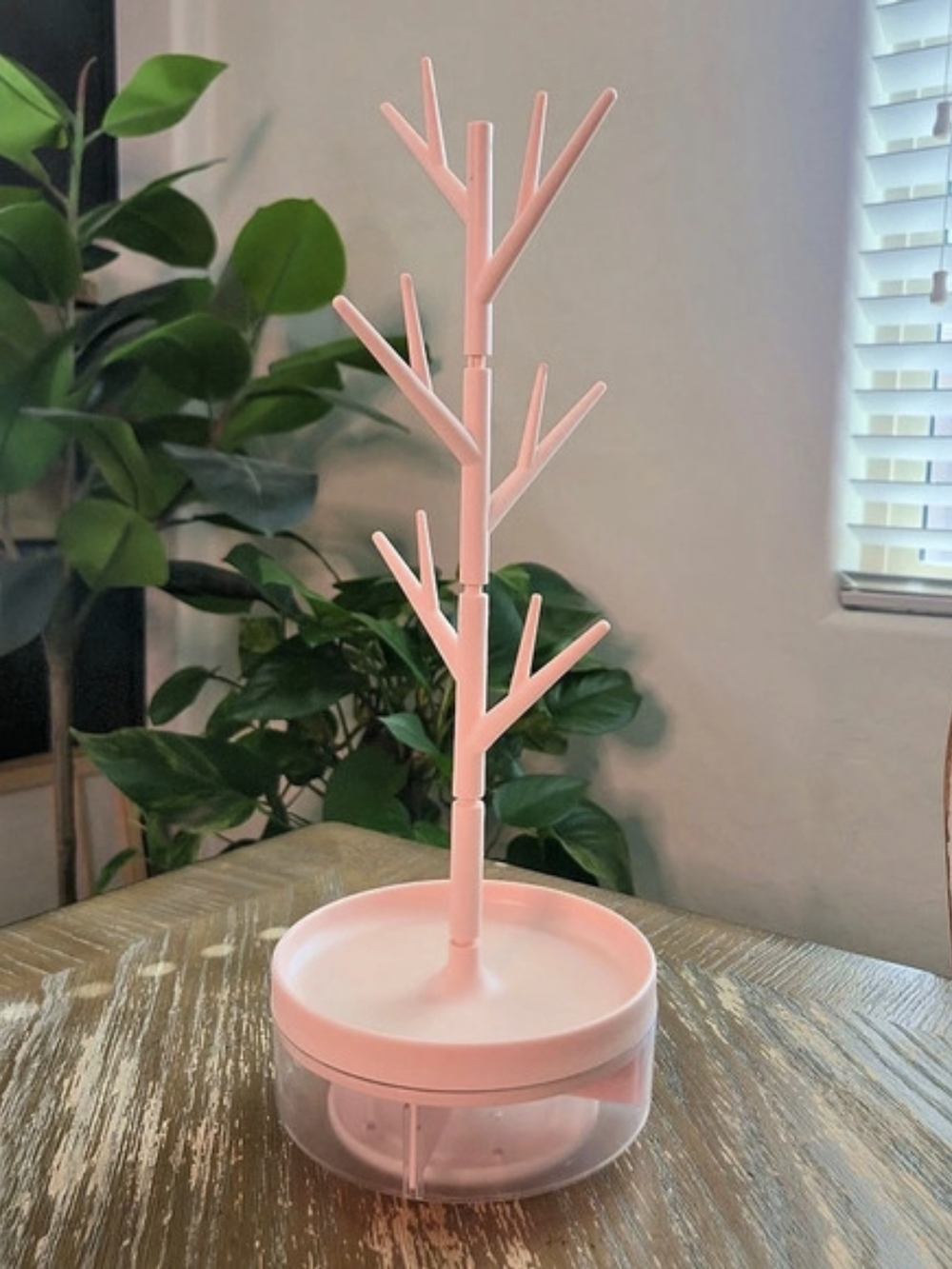 Pink Rotating Jewelry Organizer Tree Necklace Bracelet Ring Holder Storage